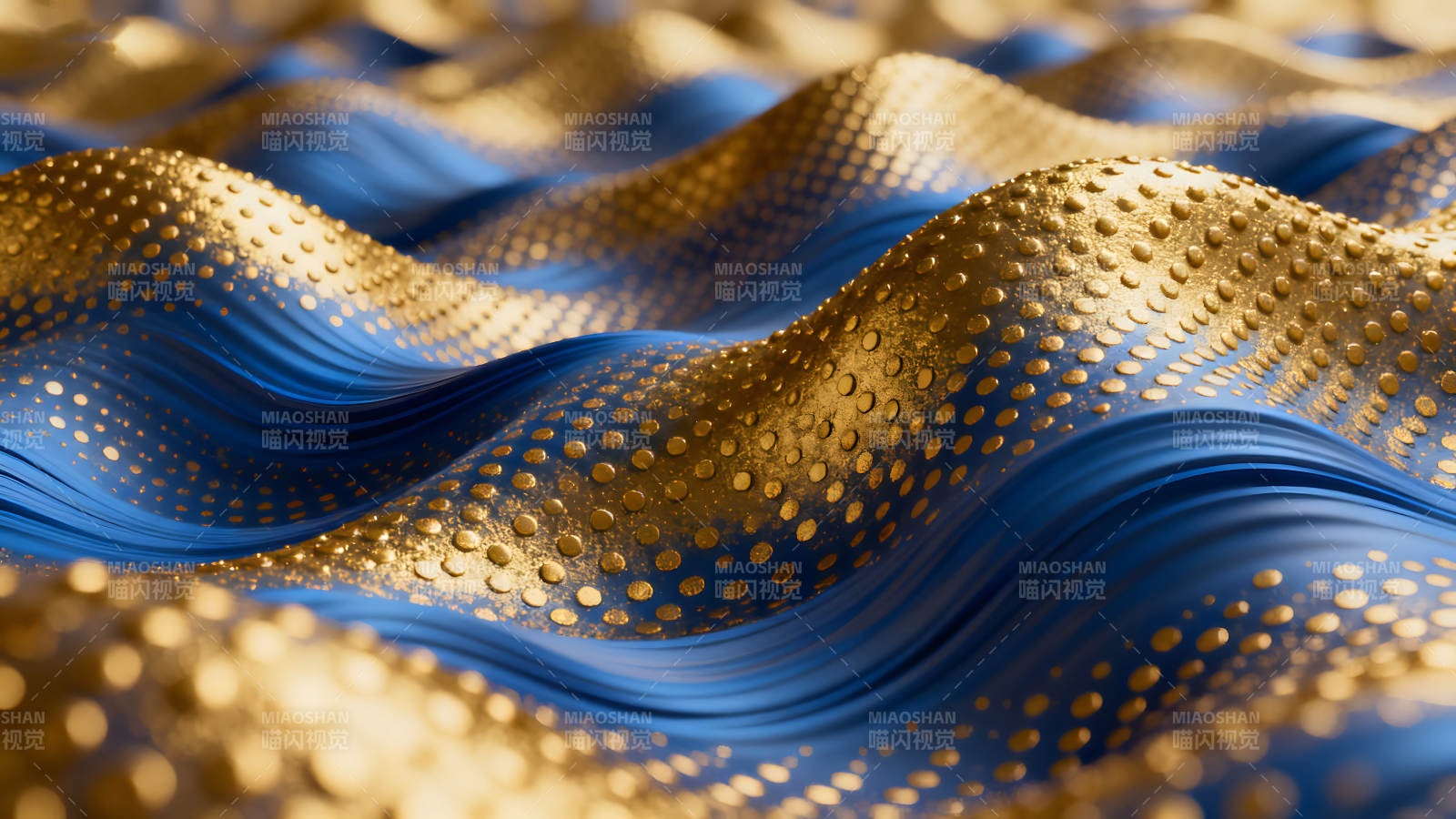 蓝金波浪抽象艺术视觉效果图片