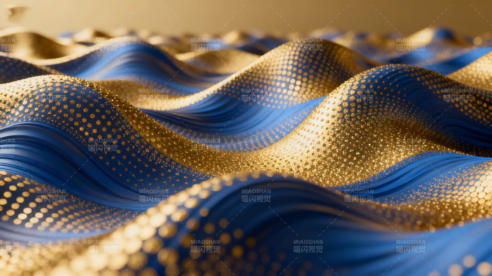 金色与蓝色波浪的抽象艺术图片