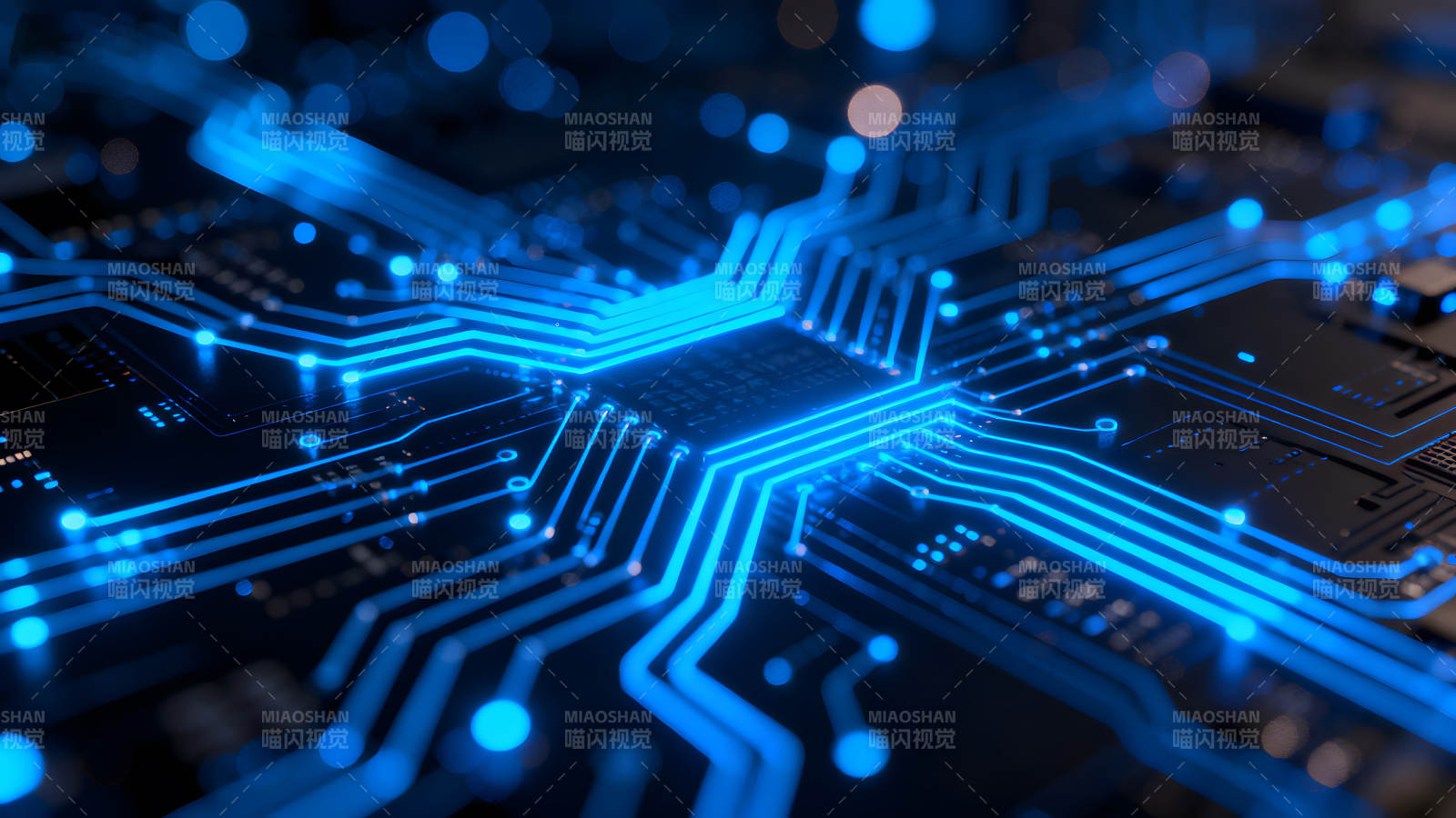 电路板蓝光闪耀科技感十足图片