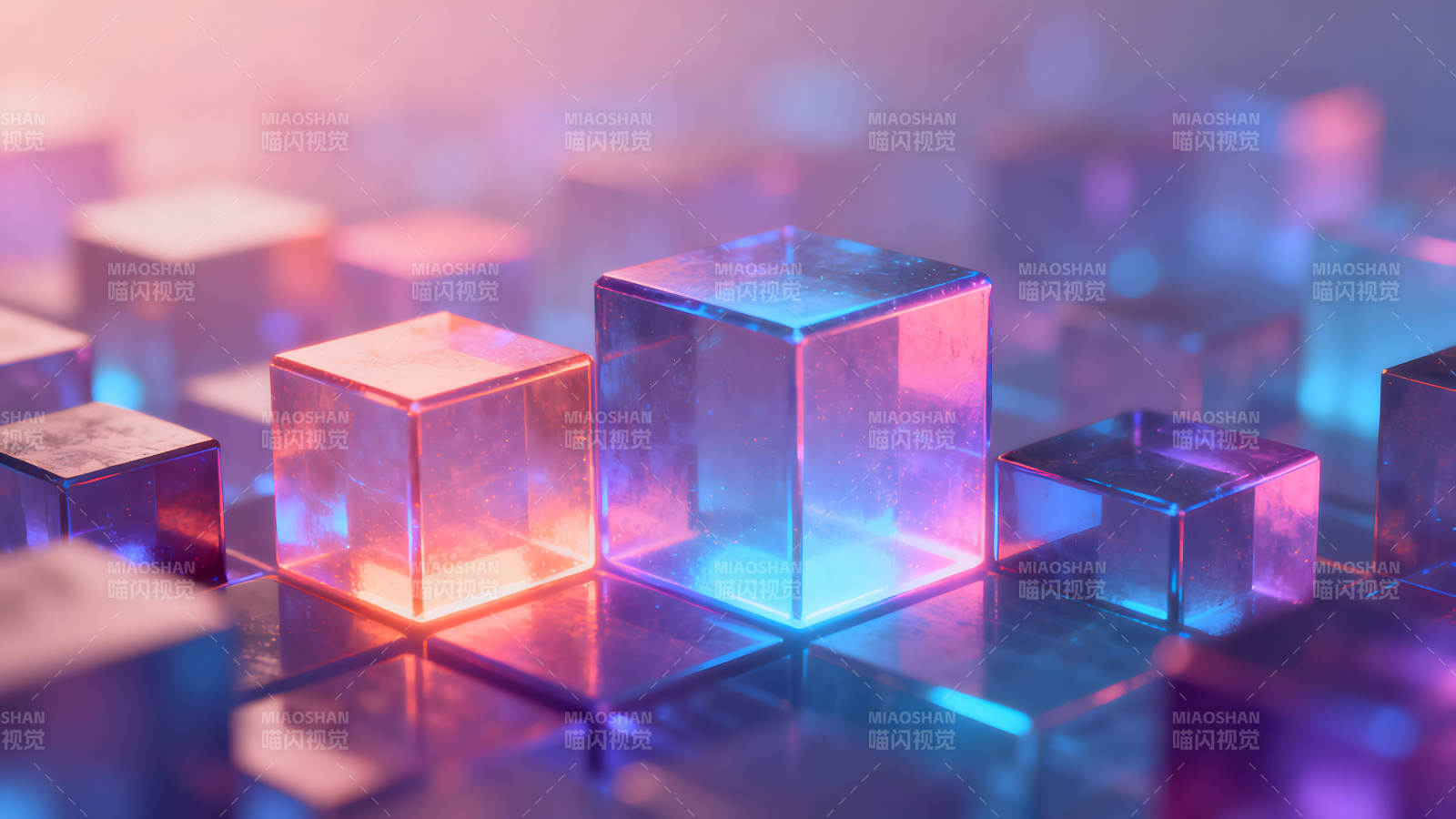 抽象几何立方体蓝紫渐变科技感图片