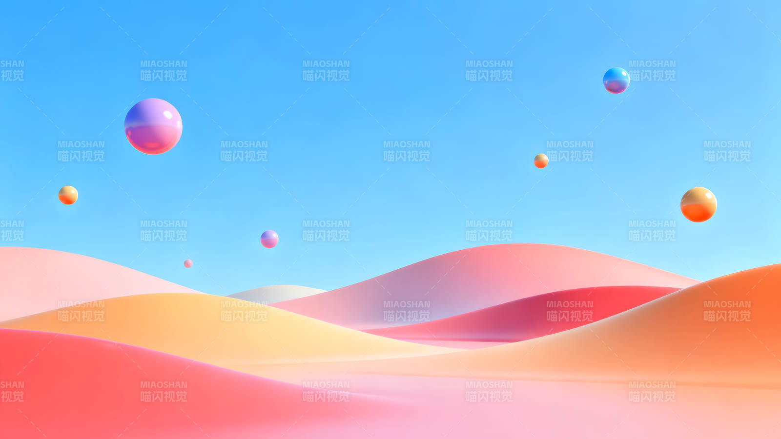 抽象的风景与悬浮的球体图片