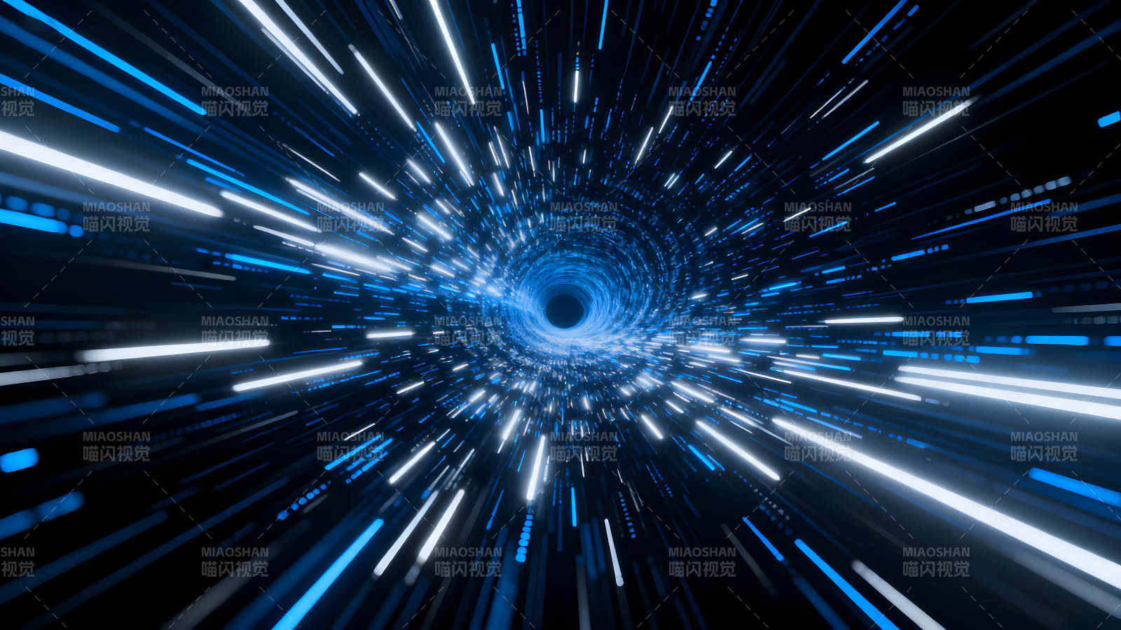 抽象的时空隧道蓝色光线特效图片