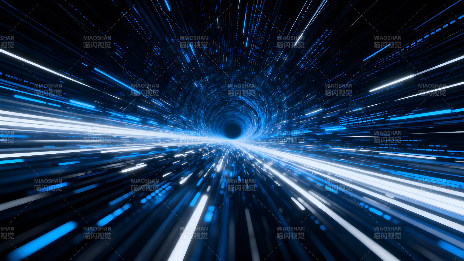 蓝色光束穿越时空隧道图片