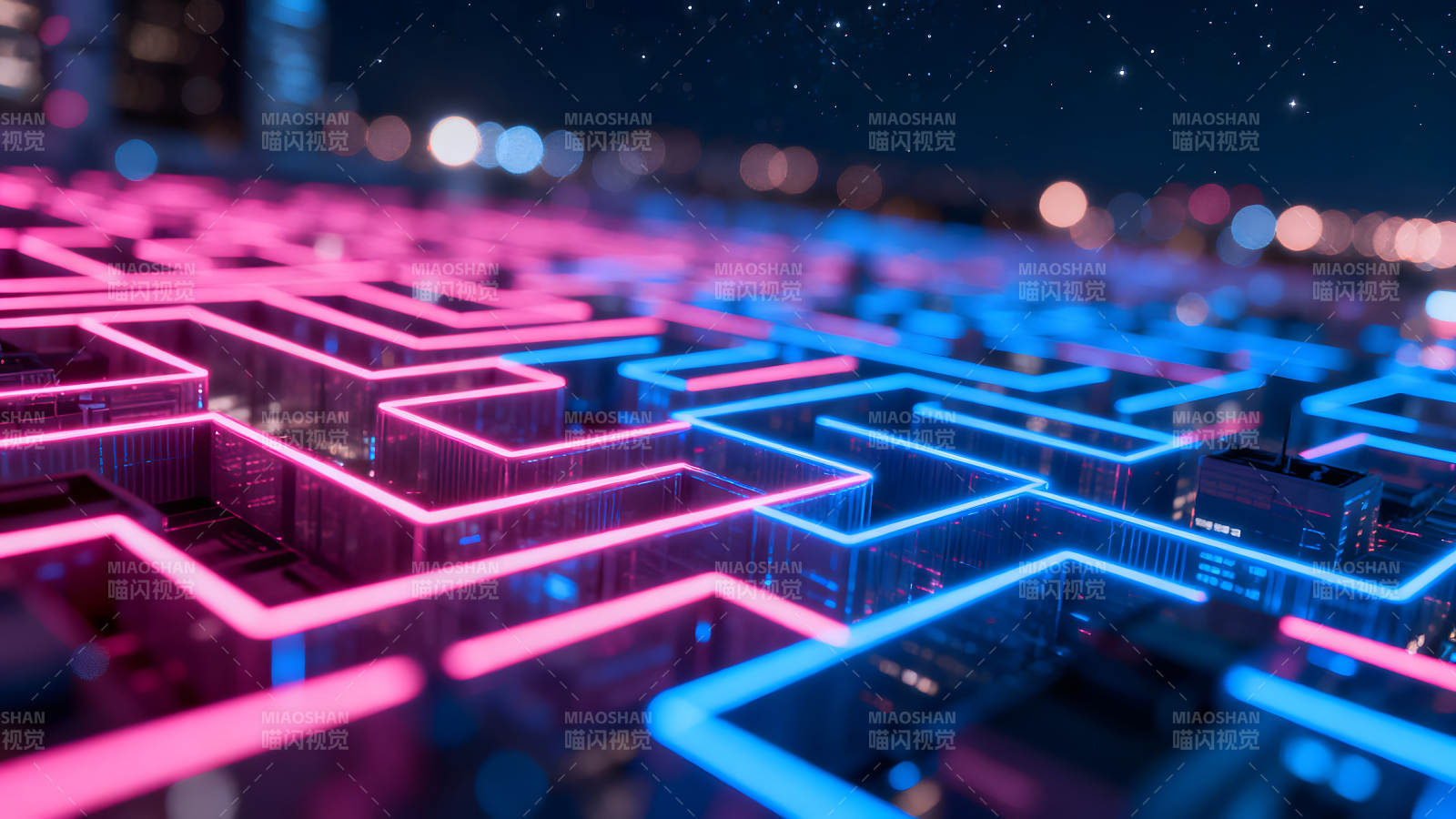 赛博朋克城市夜景抽象迷宫图片