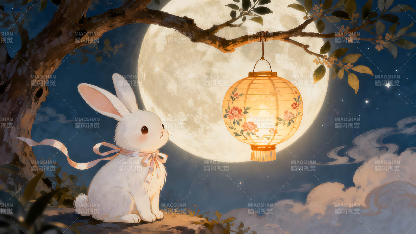 月夜兔子赏灯图片