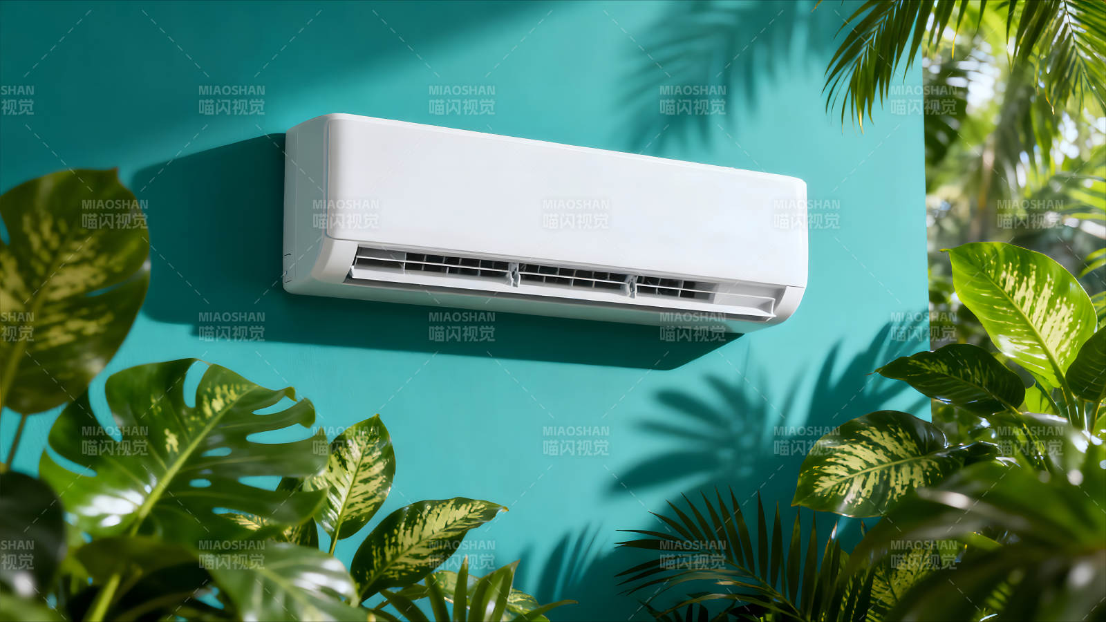 空调挂机与绿植的清新搭配图片