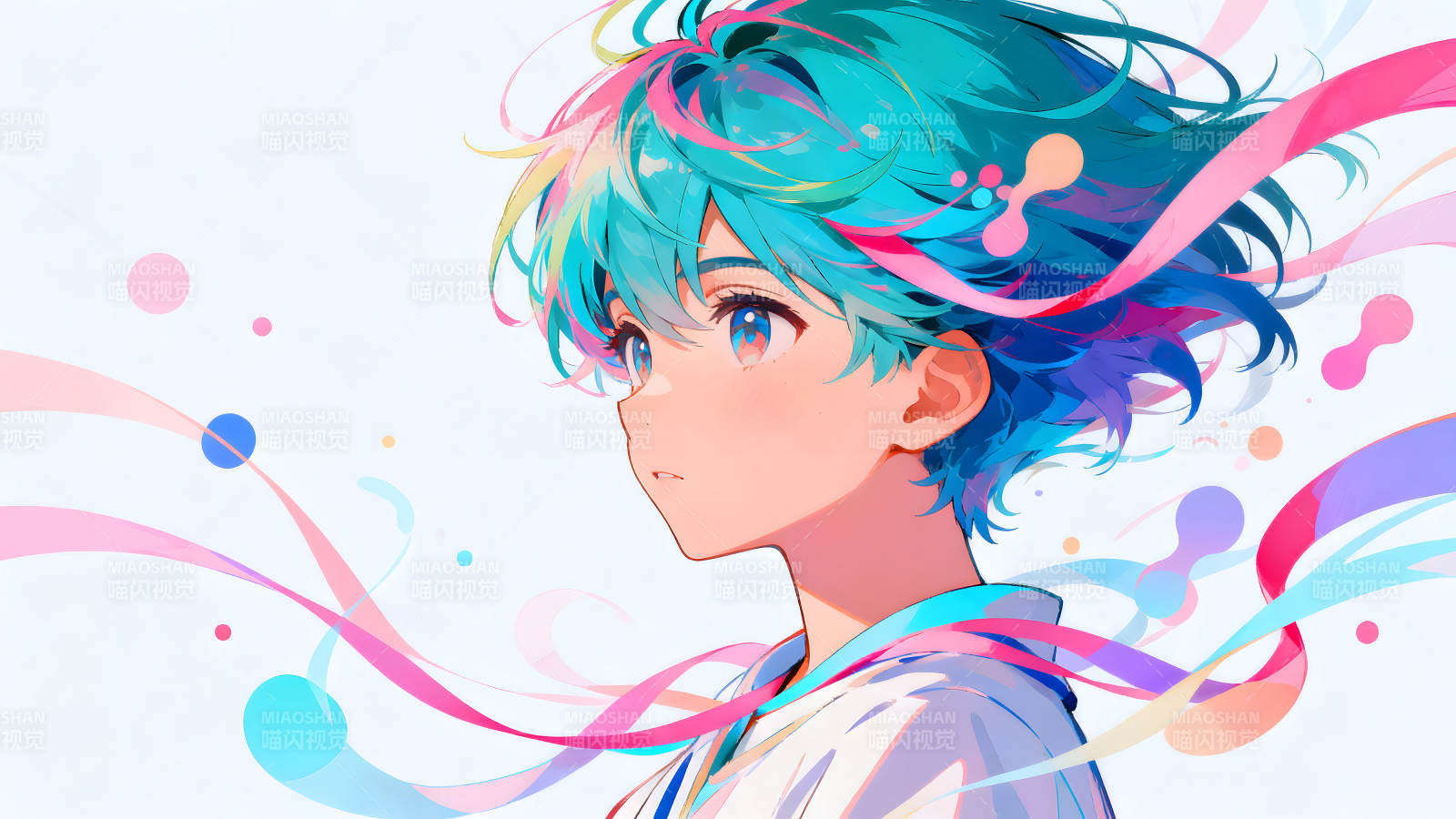 动漫人物蓝色头发侧脸特写图片
