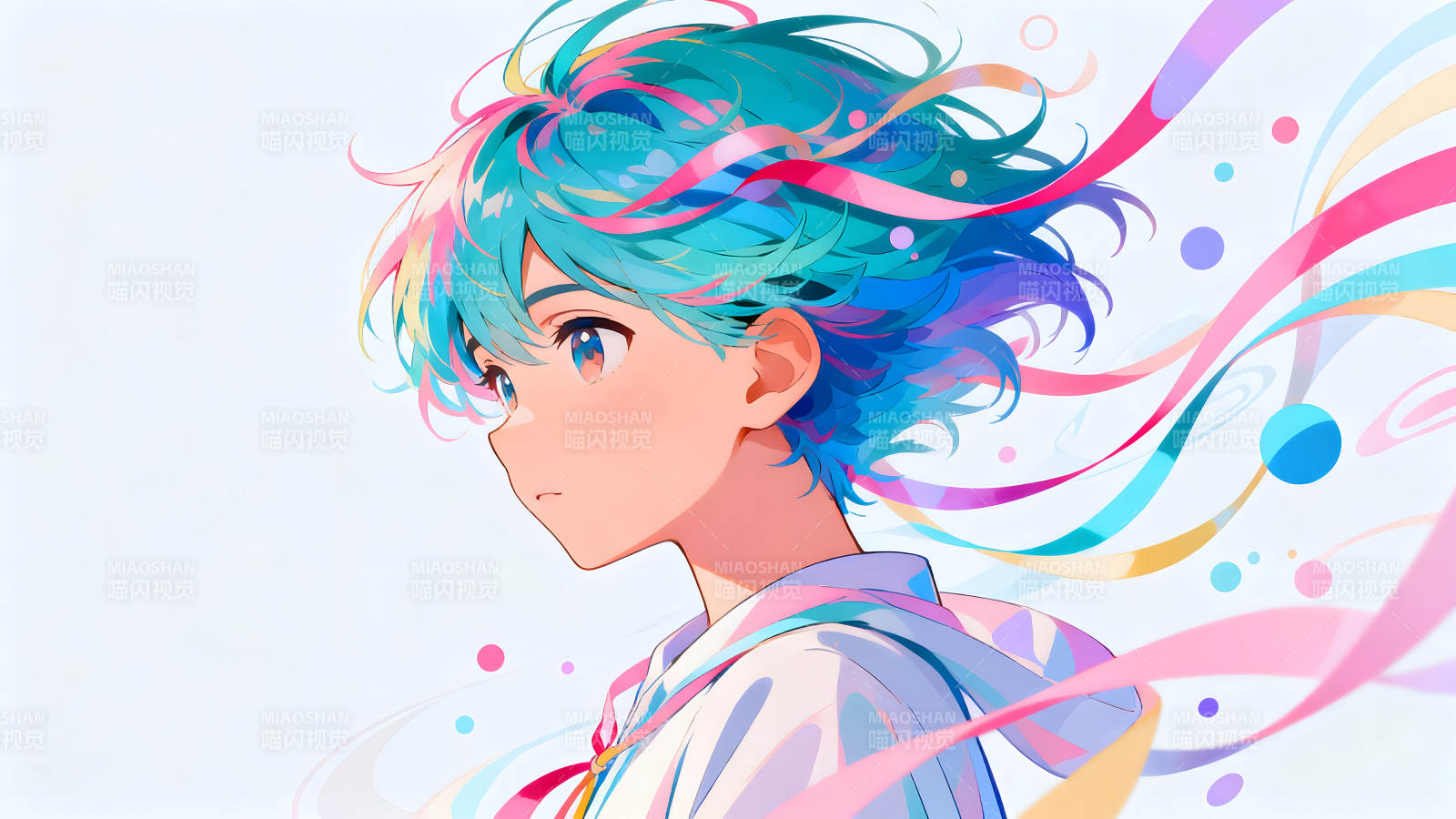 动漫人物蓝色头发梦幻画面图片