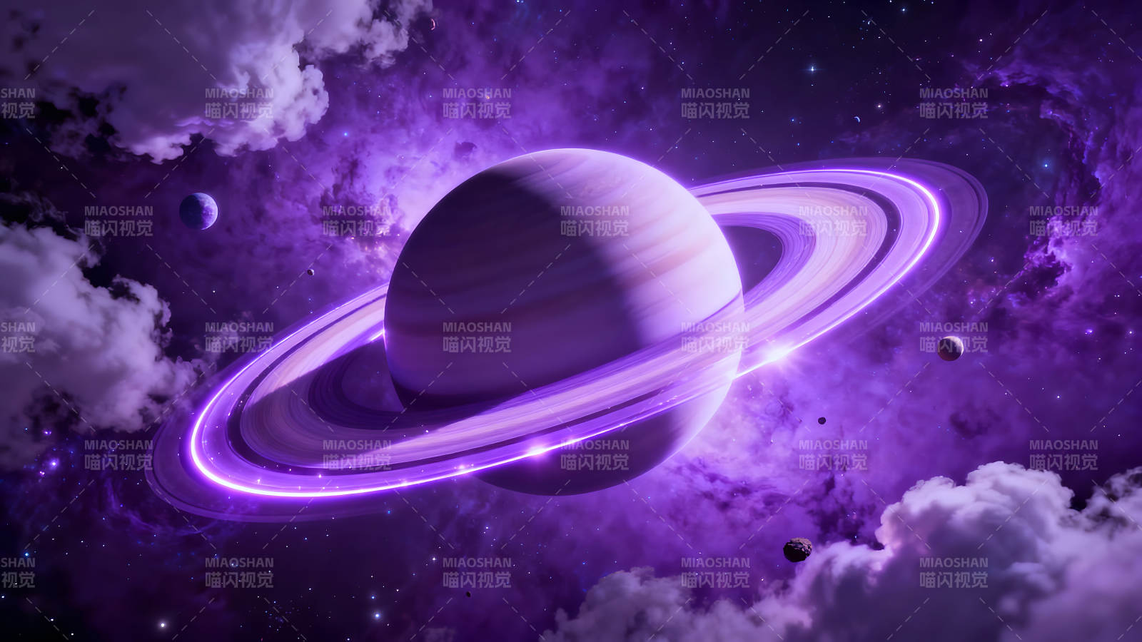 紫色星空中的行星和光环图片