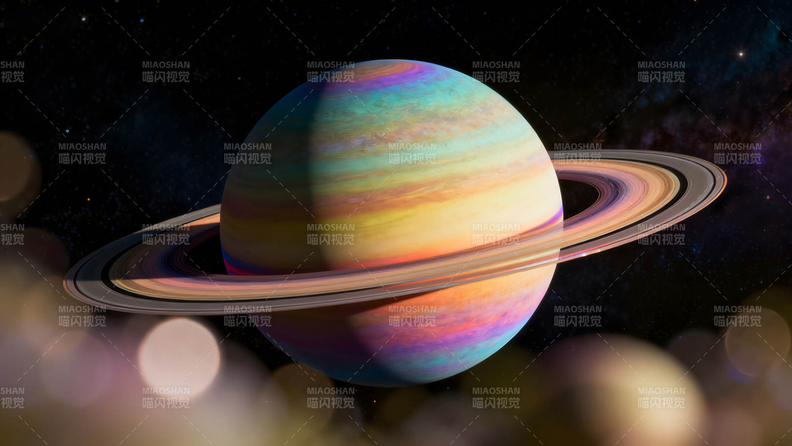 土星环绕绚丽星空景象图片