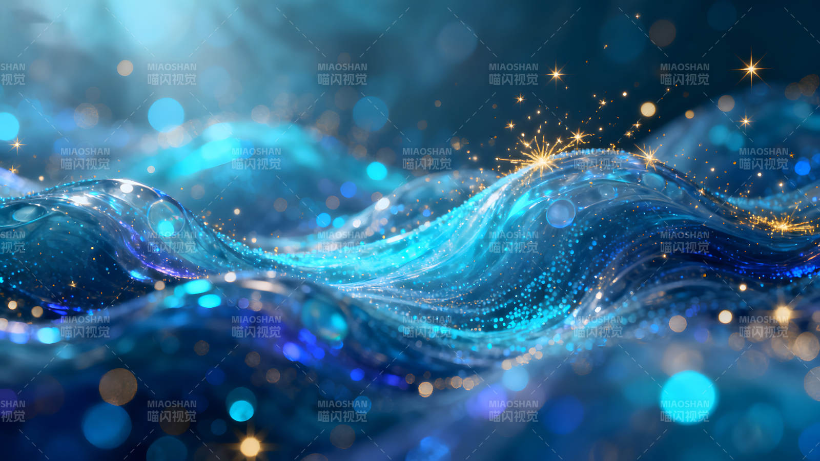 蓝宝石般抽象的波浪与闪耀星光交织图片