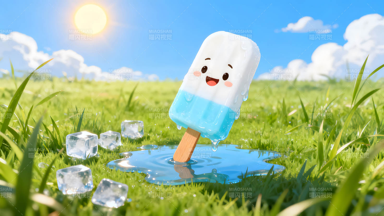 可爱冰棍融化在阳光下图片