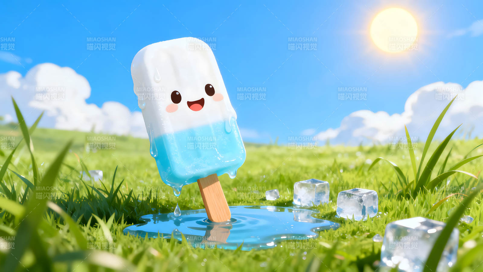 夏日融化的可爱冰棍图片
