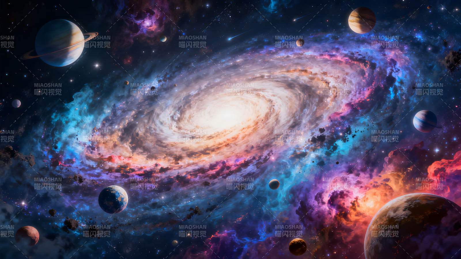 浩瀚宇宙星系与行星交相辉映景象图片