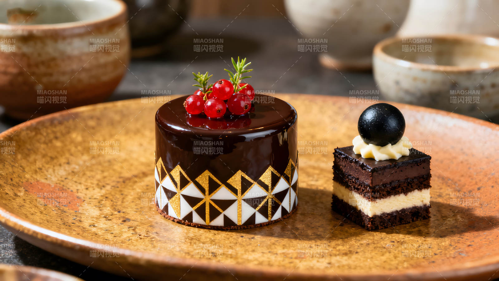 精致甜点摆盘巧克力蛋糕图片