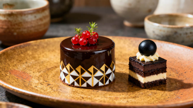 精致甜点摆盘巧克力蛋糕图片