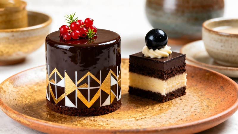 精致甜点巧克力蛋糕红果装饰图片