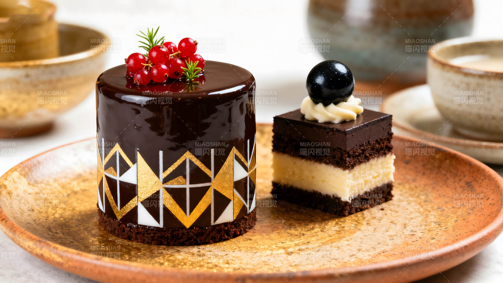 精致甜点巧克力蛋糕红果装饰图片