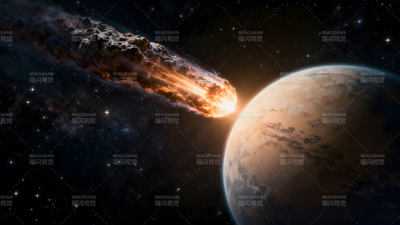 陨石撞击行星的景象图片