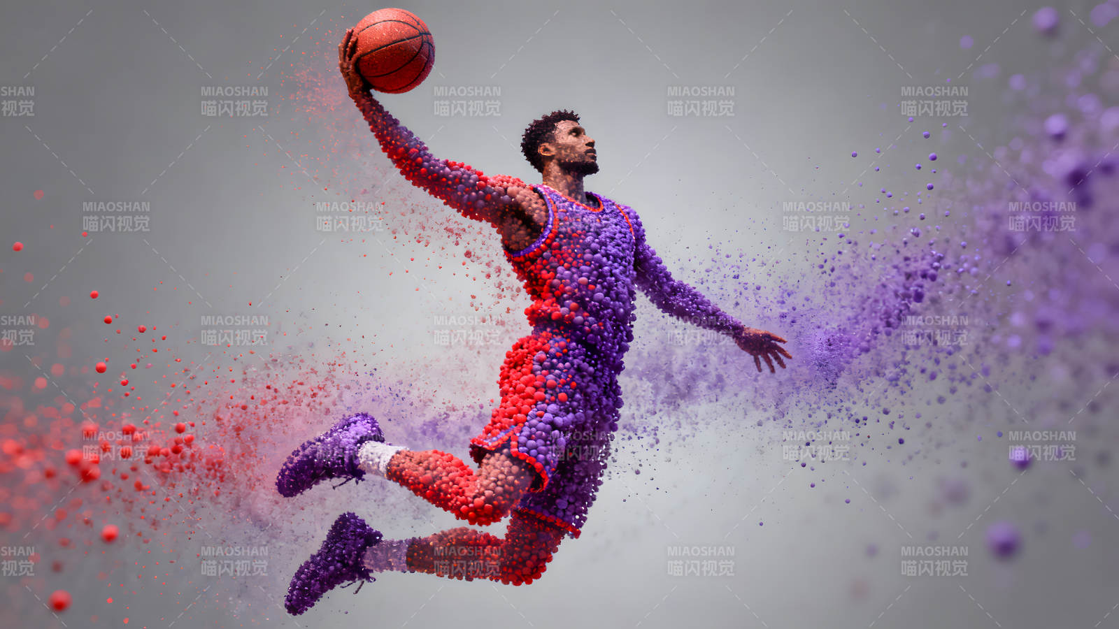 篮球运动员起跳扣篮的视觉效果图片