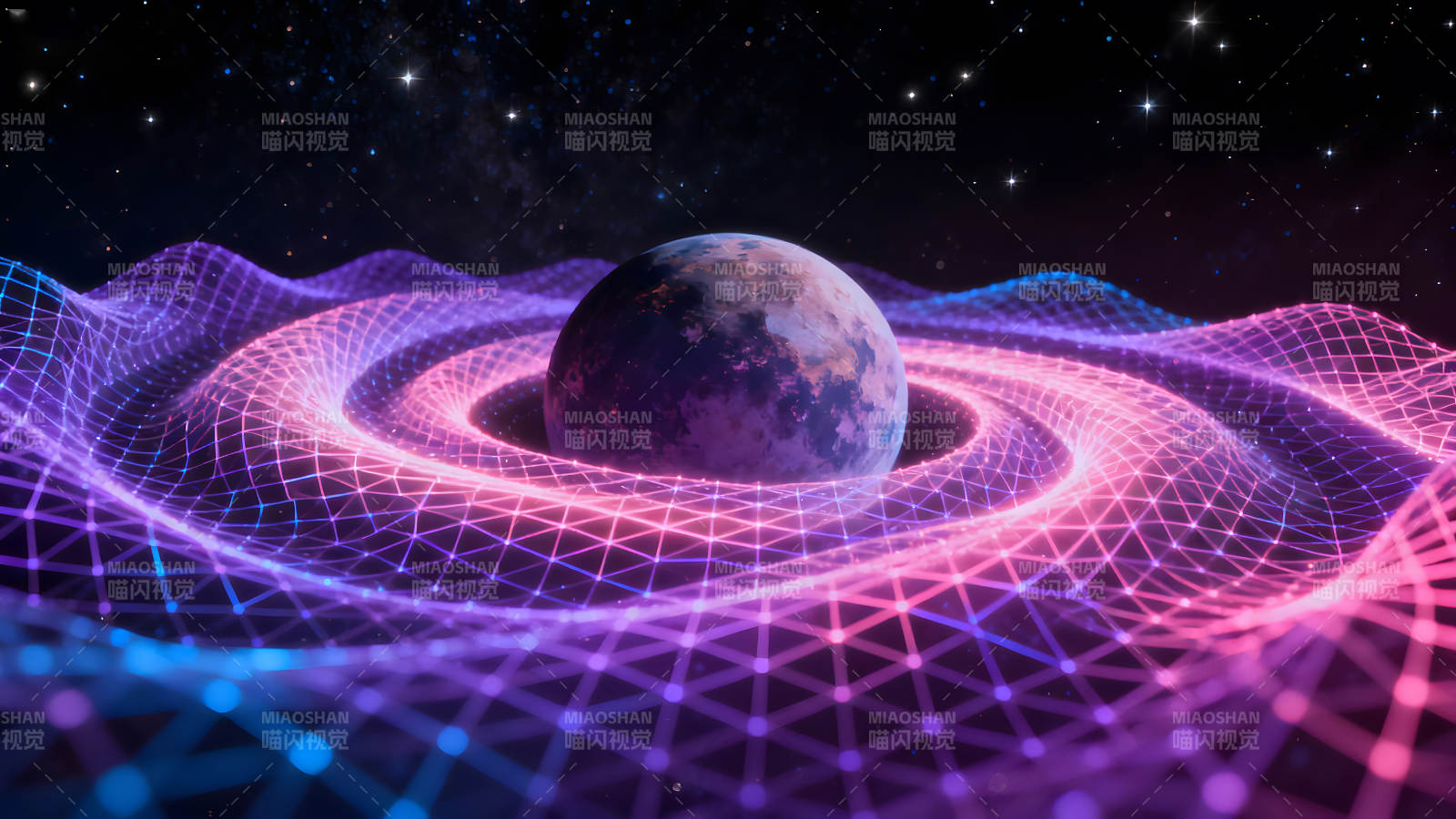 宇宙星球与引力波的艺术渲染图片