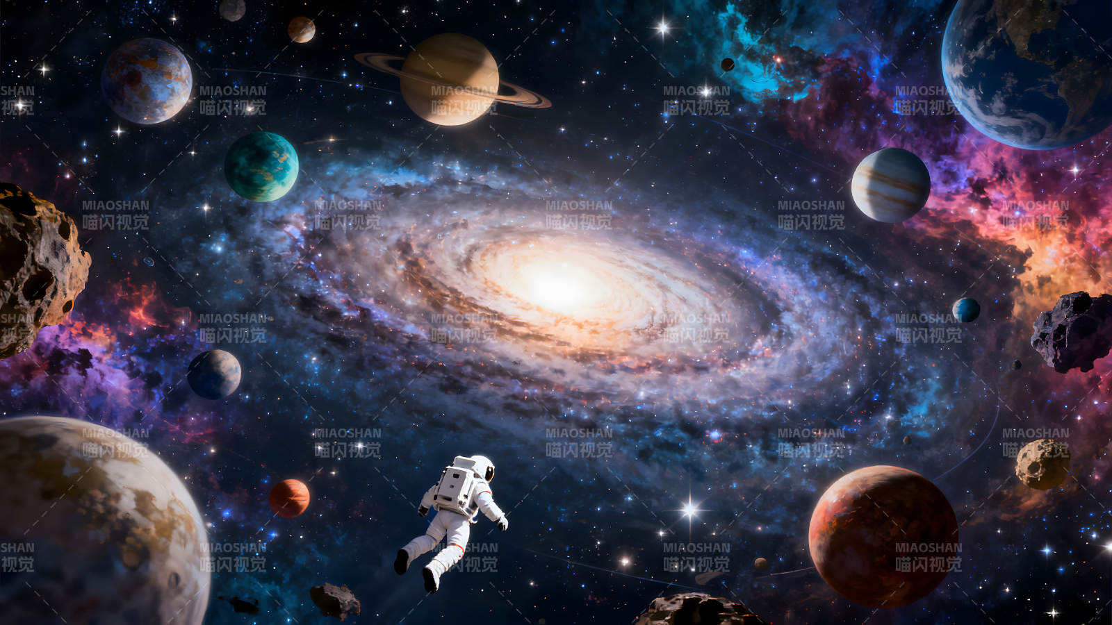 宇宙探索之旅星系环绕星辰闪烁图片