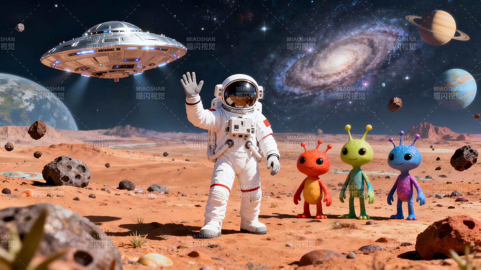 宇航员与外星人在星球上相遇图片