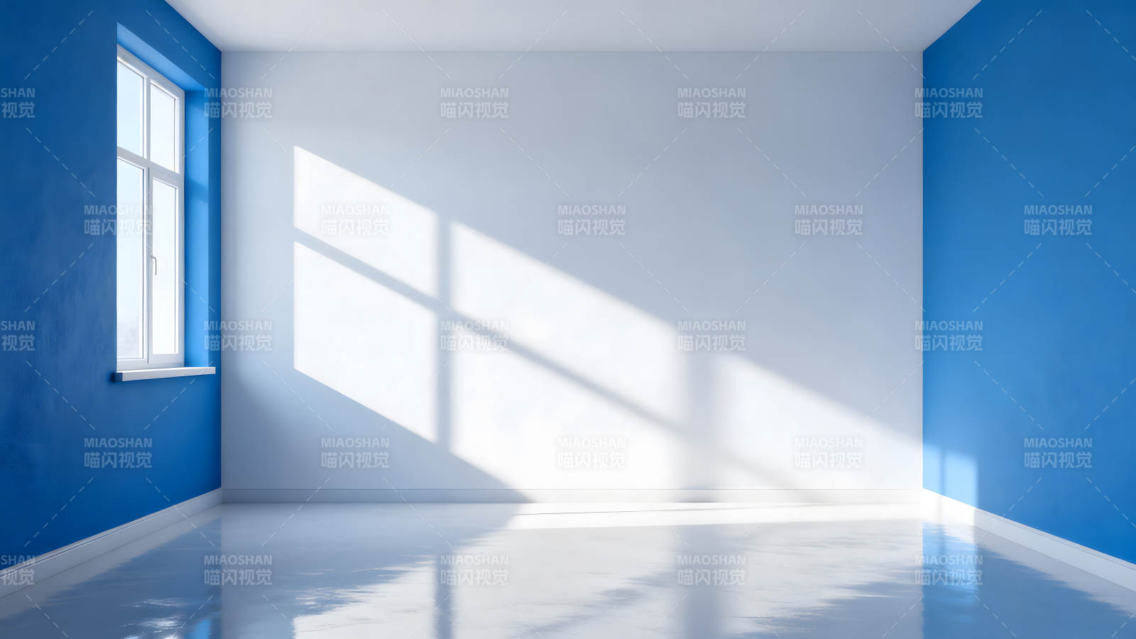 蓝白简约室内空间光影交错图片