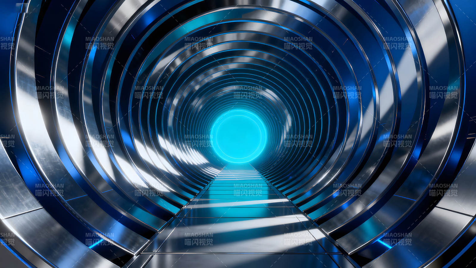 未来隧道发光蓝色光芒图片