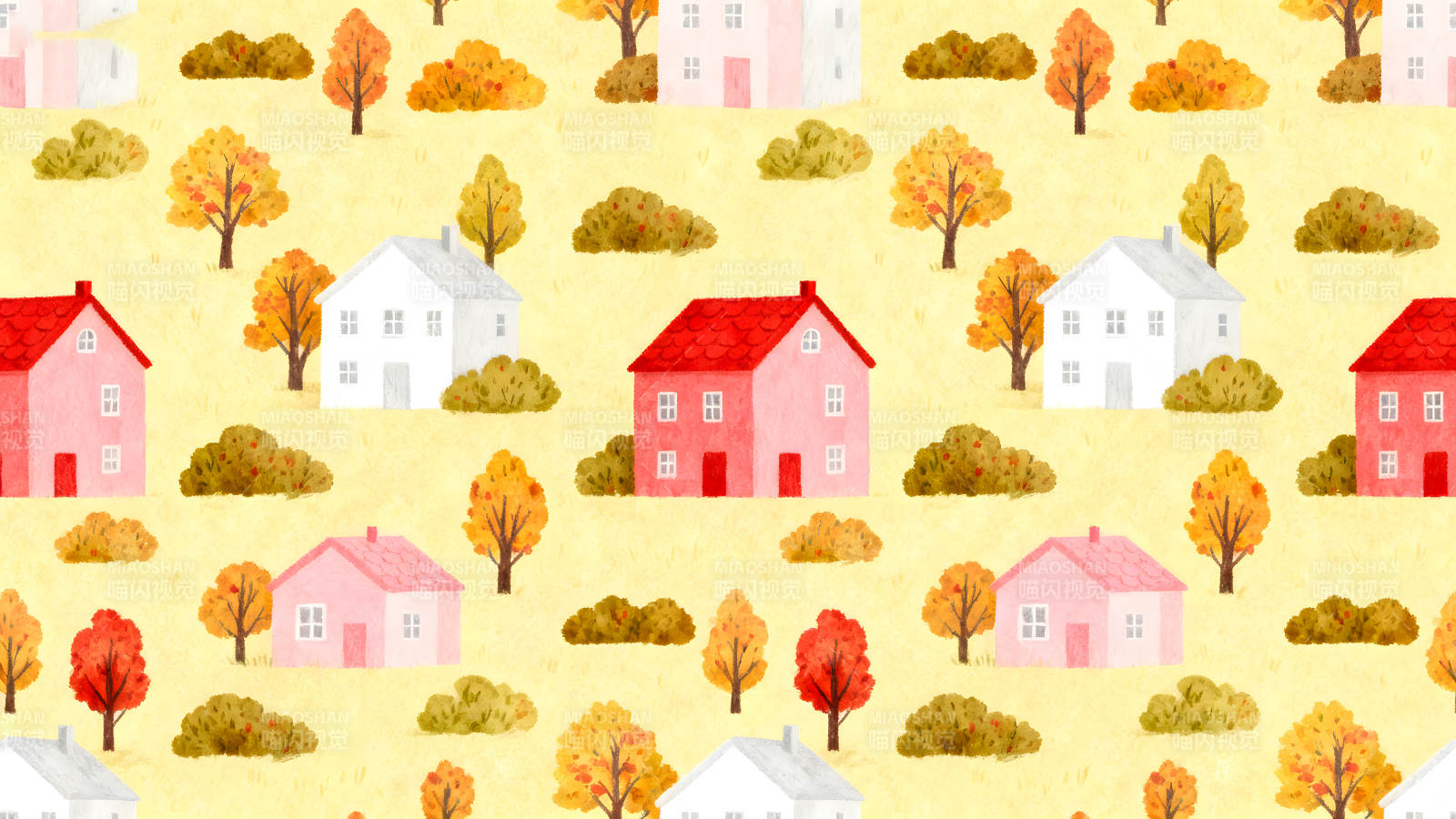 秋日小镇风景画图片