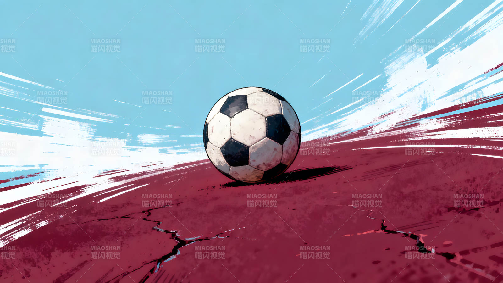 足球在红色地面上图片