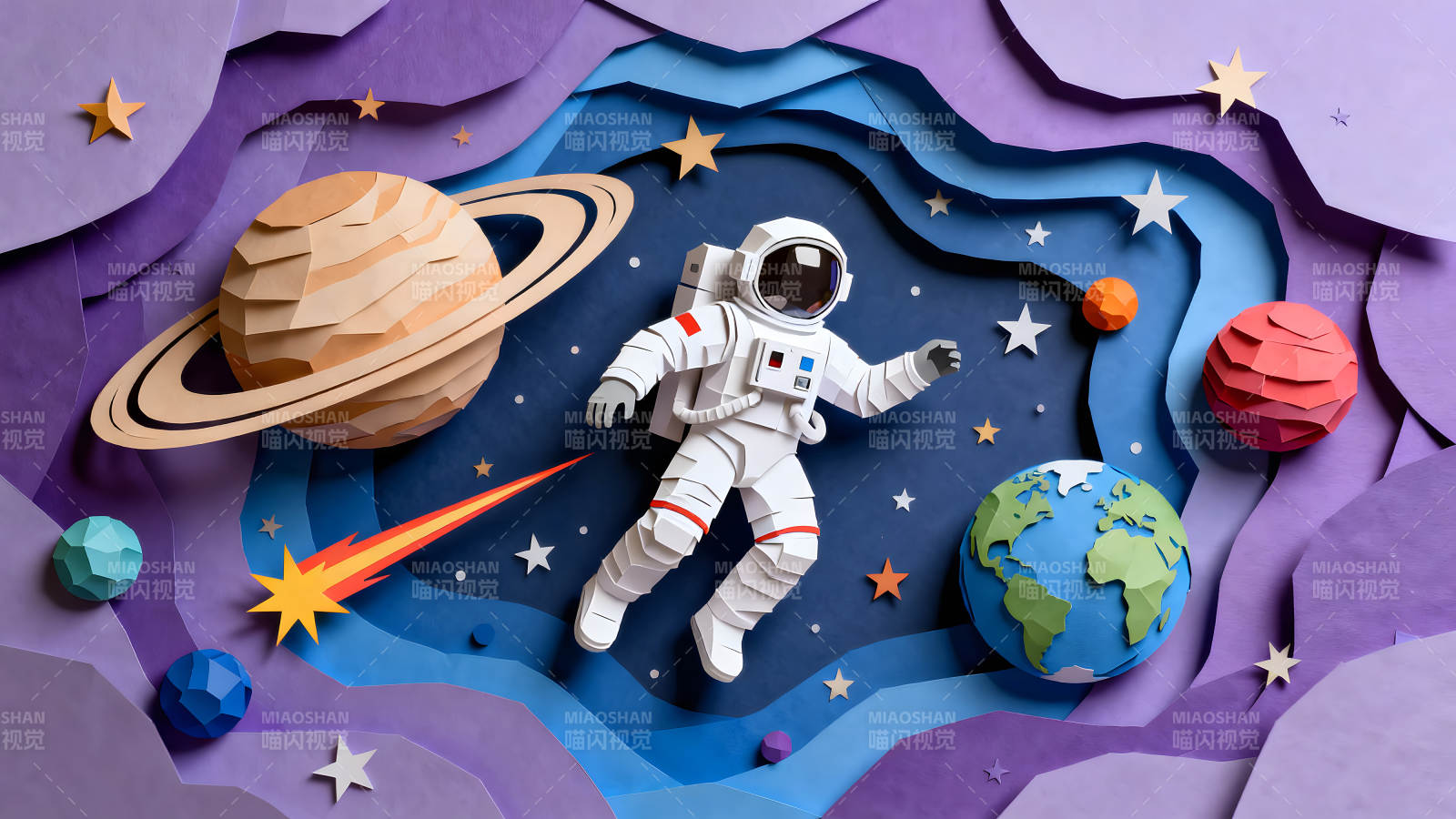 太空纸雕艺术宇航员探索宇宙图片
