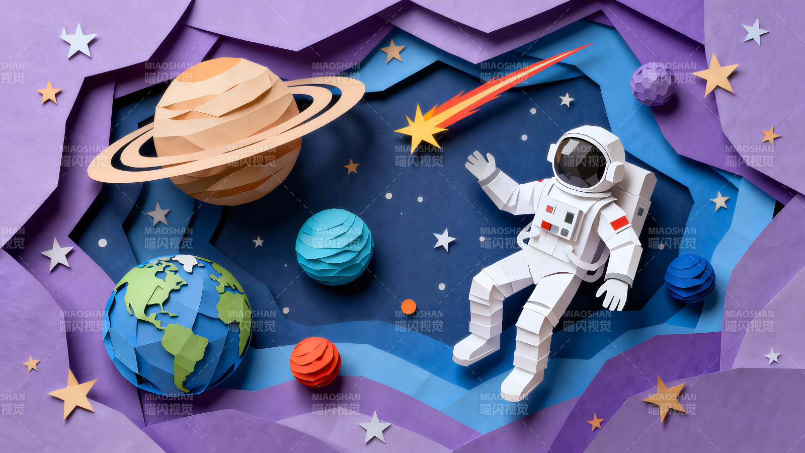 纸雕宇航员探索宇宙图片