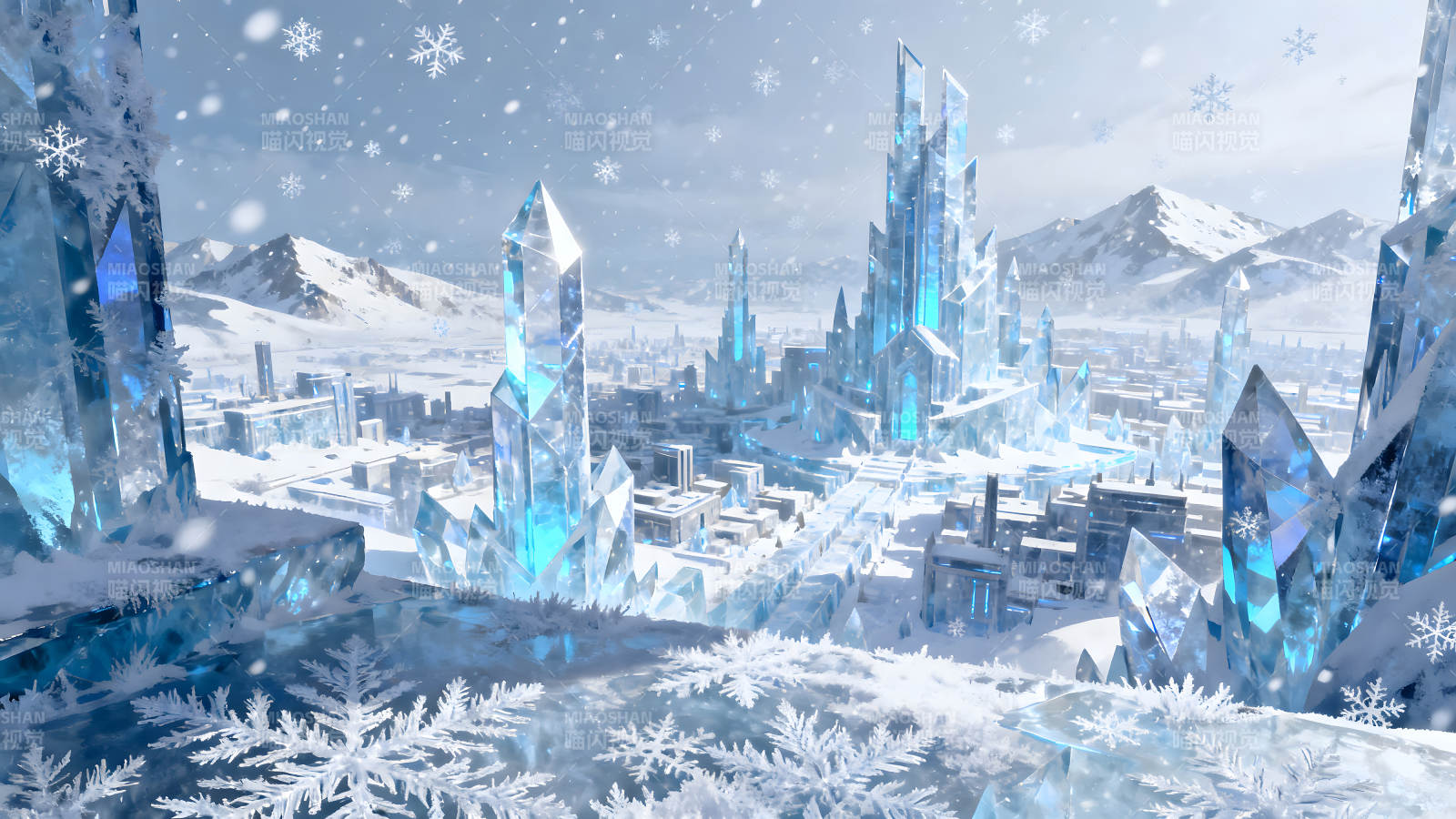 冰雪王国城市风光晶莹剔透的冰雪世界图片