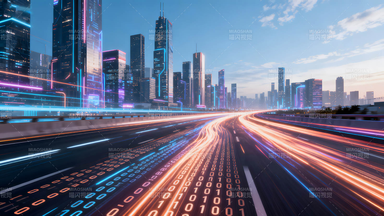 未来城市科技高速公路数据传输图片