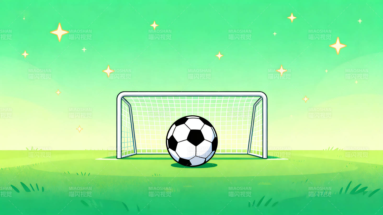 足球场景象球门与足球闪耀着光芒图片