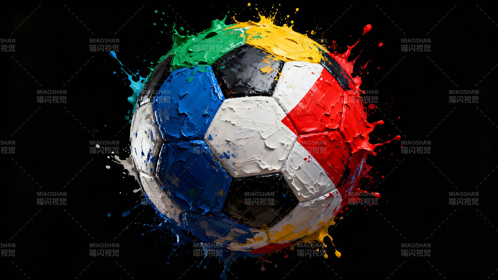 彩色足球喷溅油漆艺术设计图片