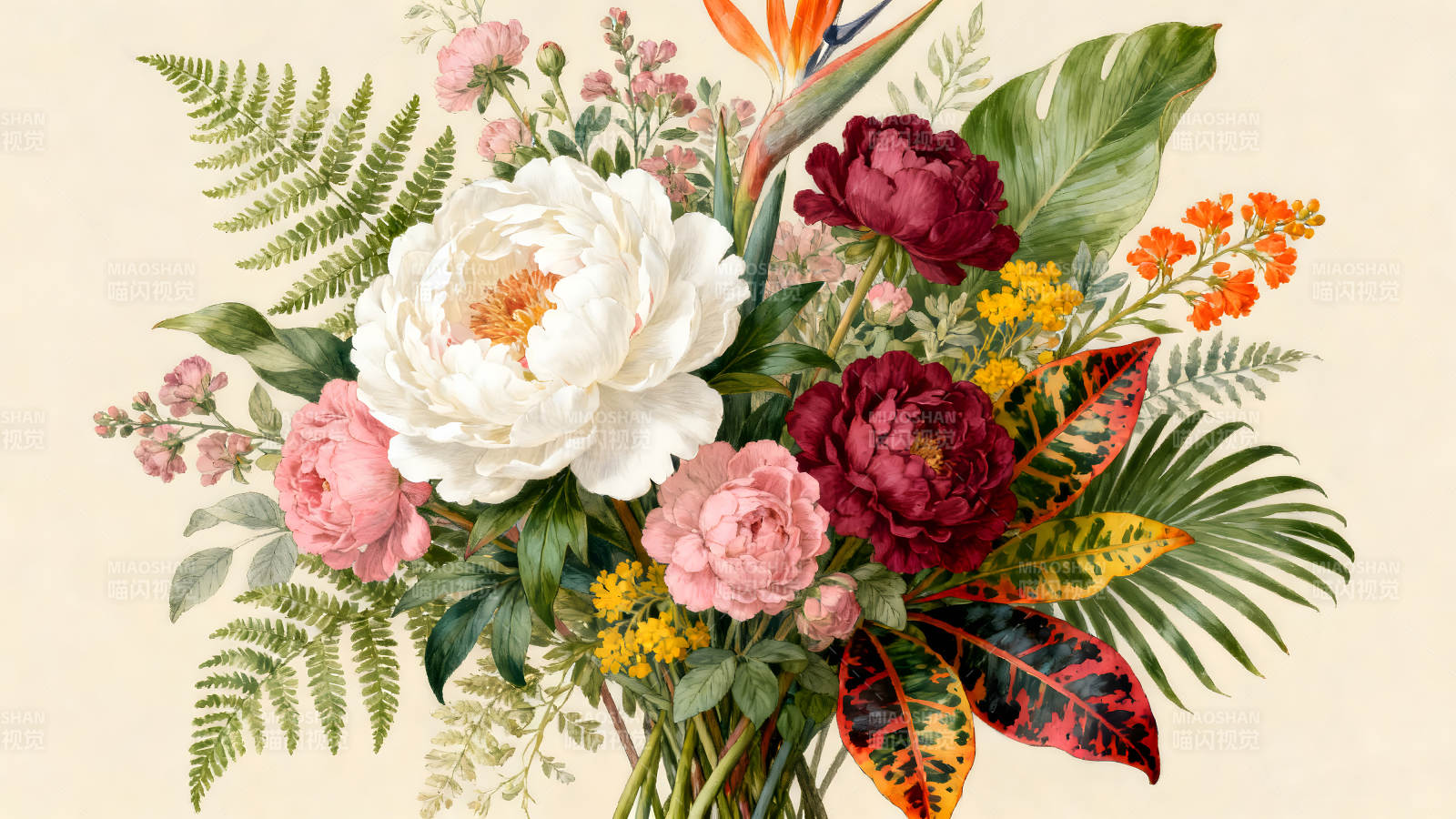 鲜花与绿叶的唯美组合图片