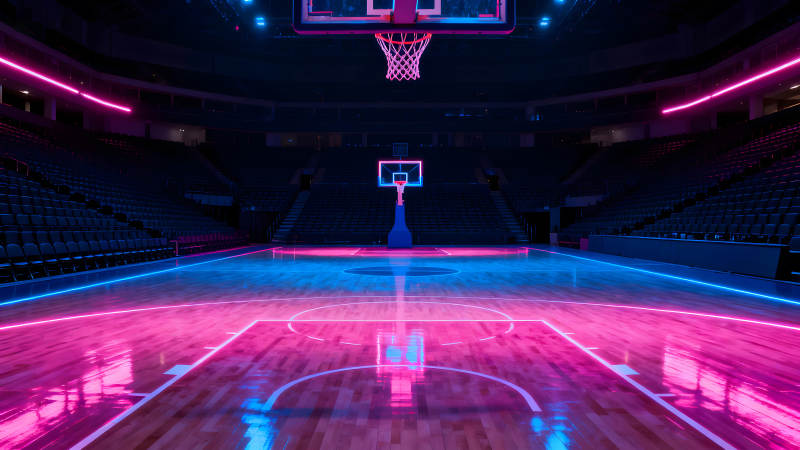 酷炫篮球馆内景霓虹灯光效果图片