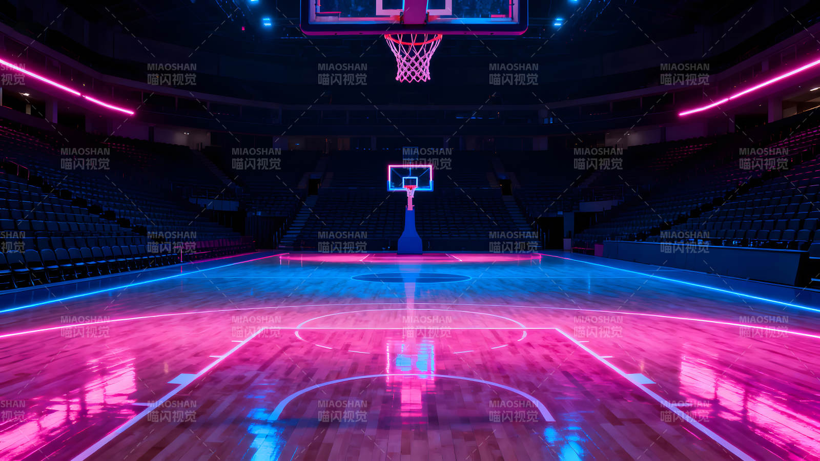 酷炫篮球馆内景霓虹灯光效果图片