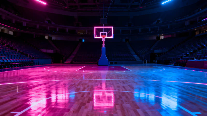 篮球场炫彩灯光氛围图片