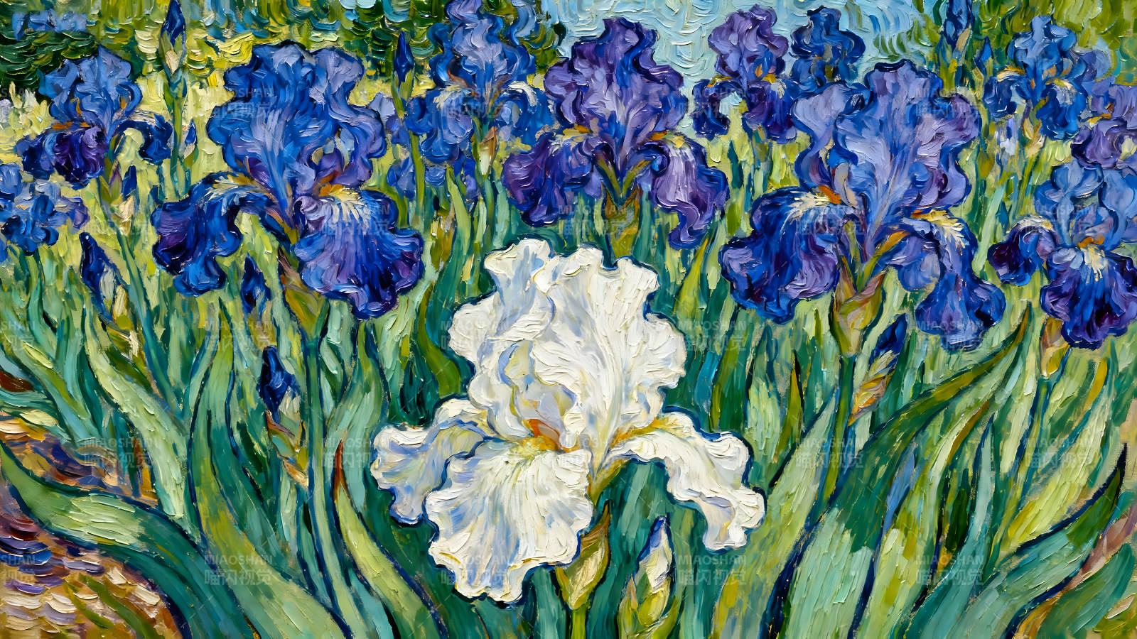 梵高风格的鸢尾花绘画图片