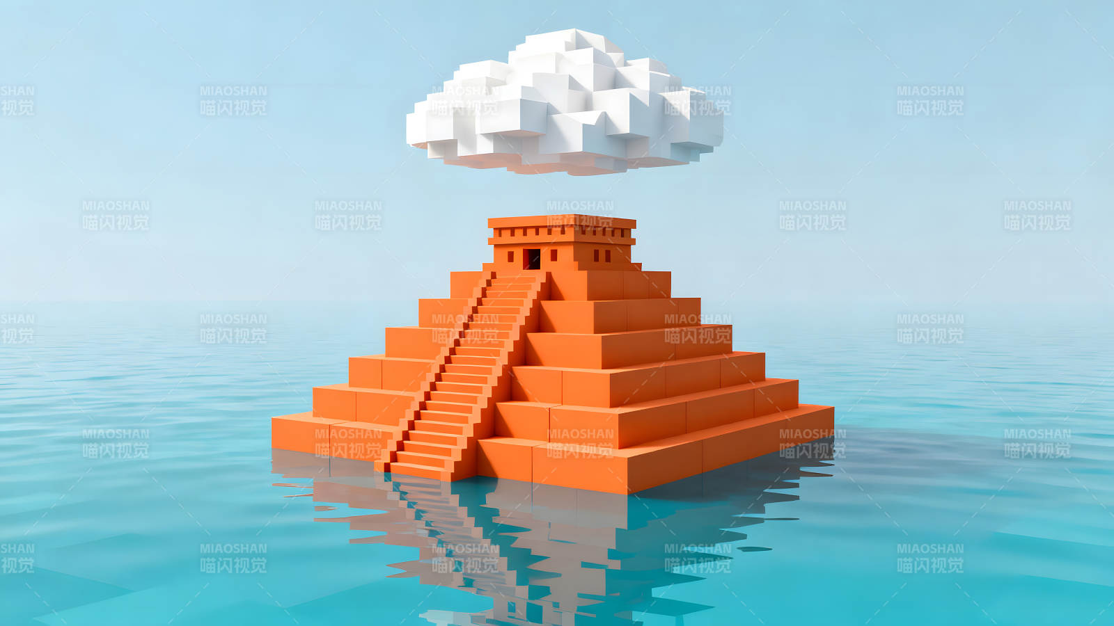 橙色金字塔云朵在水面之上图片