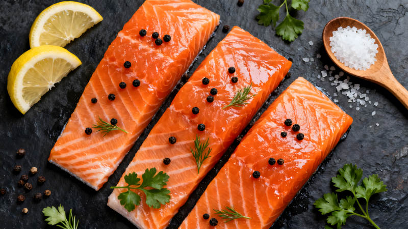 鲜美三文鱼佐料摆盘图片