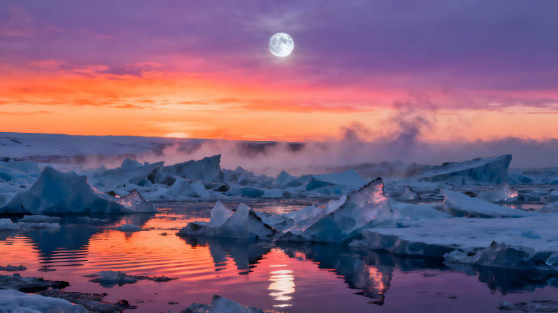 冰川月夜辉煌景色图片