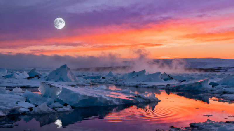 冰川月光下的壮丽景色图片