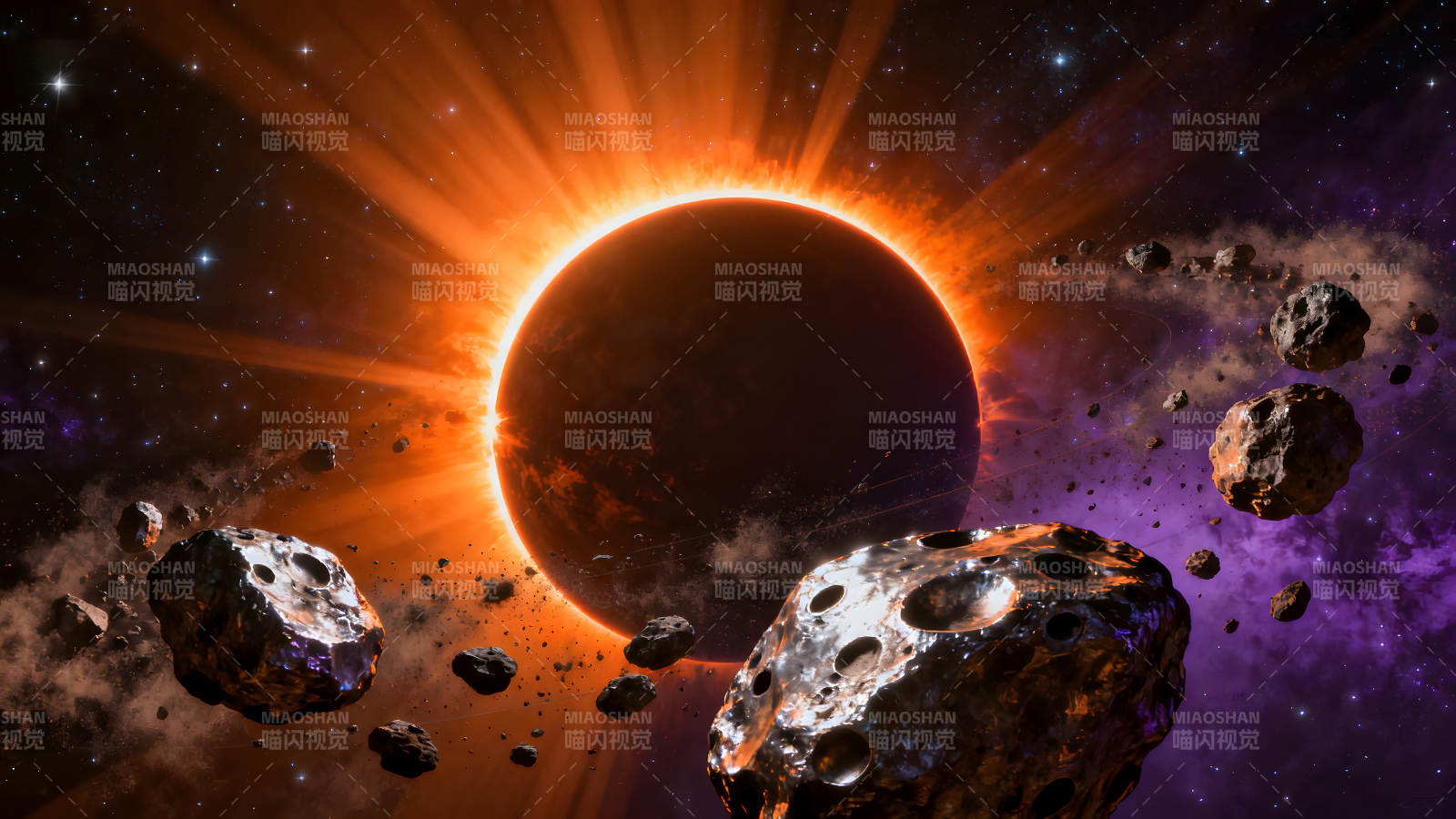 宇宙行星与小行星的视觉盛宴图片