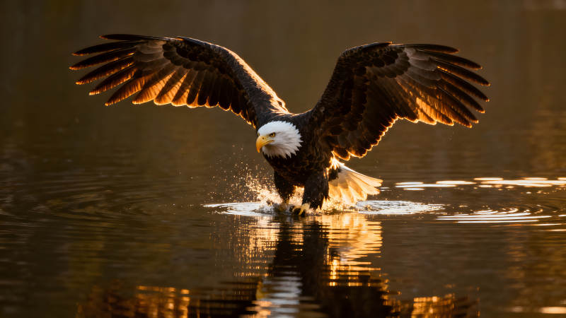 雄鹰掠水而过阳光洒满羽翼图片