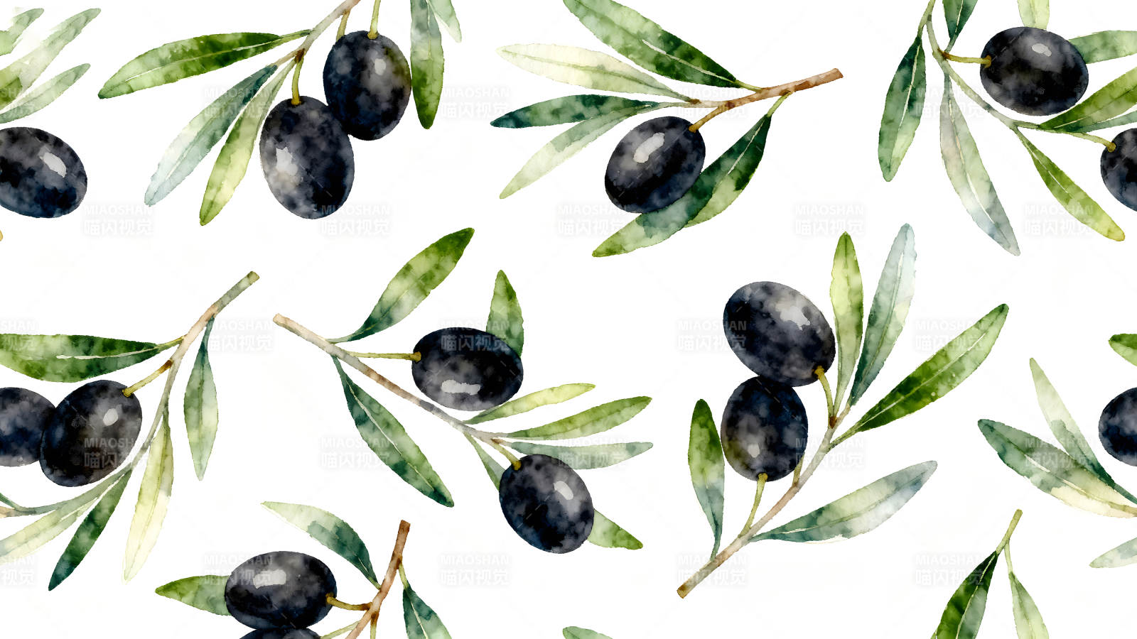 水彩橄榄枝图案背景图片