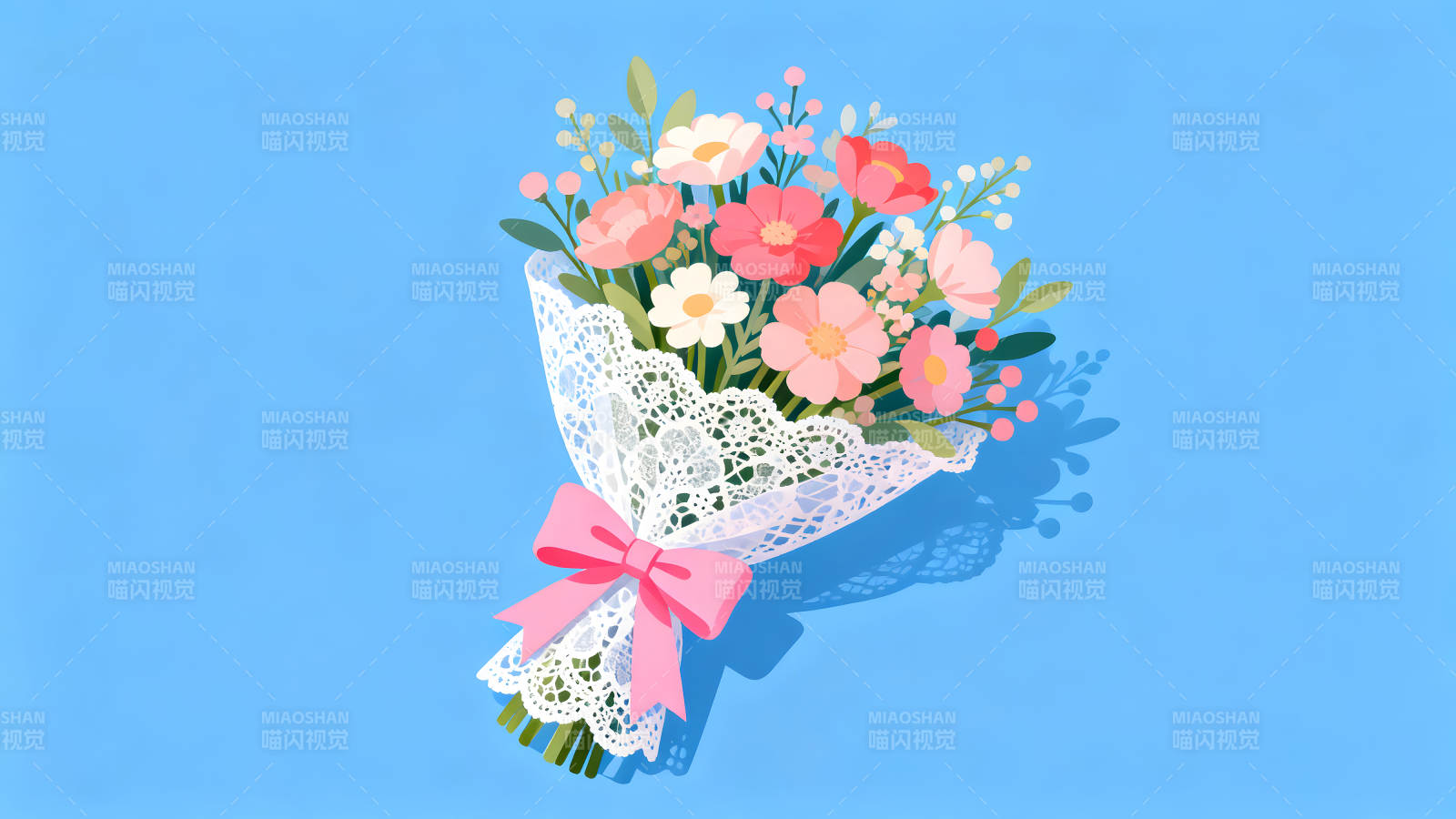 鲜花包扎蓝背景图片